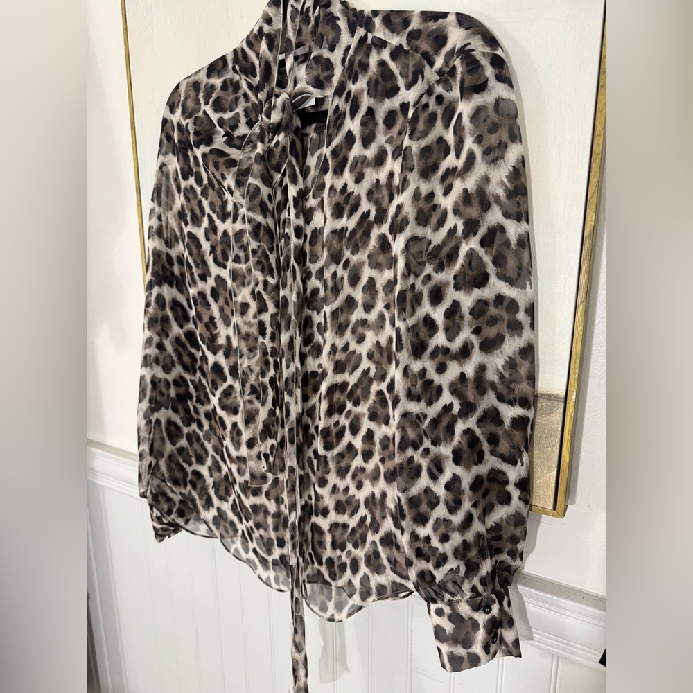 LES COPAINS Silk Cheetah Animal Print Button Down Blouse Size M - Picture 2 of 5